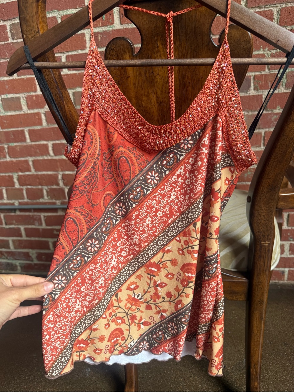 Lipstick Boho Paisley Crochet Cami Tank Top